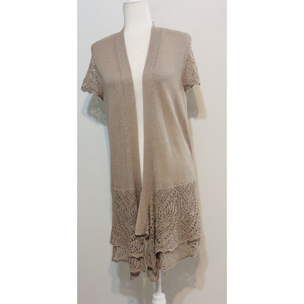 Chico's Women Size 2 (US L) Linen Blend Layered Hem Cardigan Timeless Essential